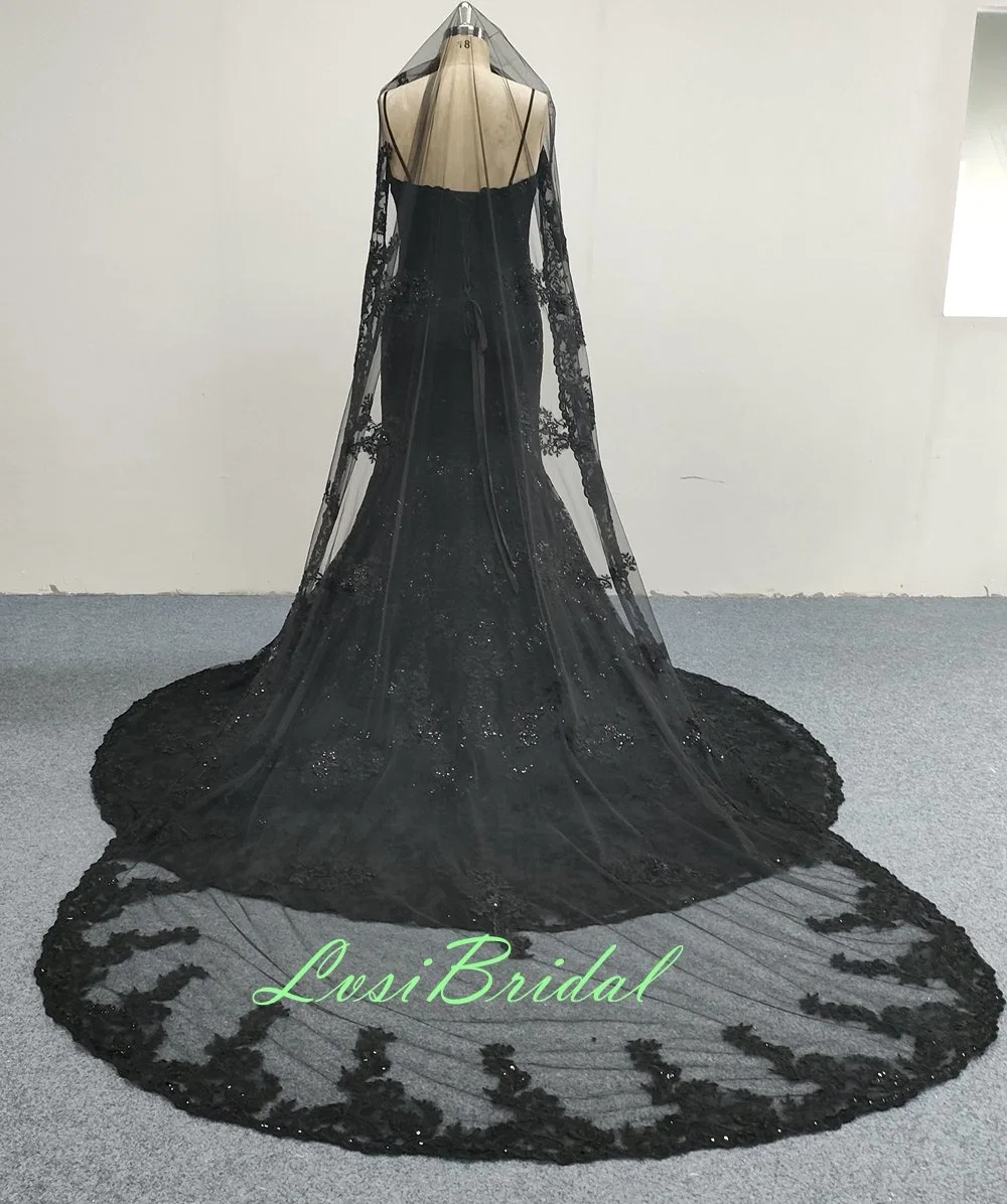 23022+voile noir robe de mariée avec l'arrière Corset robes avec dentelle robe de mariée de avec des paillettes de Mermaid robe pour le Pakistan Style robe de taille