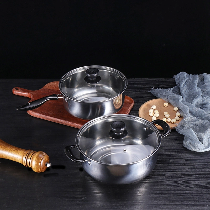 Pot Set for Promotion Milk Pot and Soup Pot Stainless Steel Pot with Glass Lid