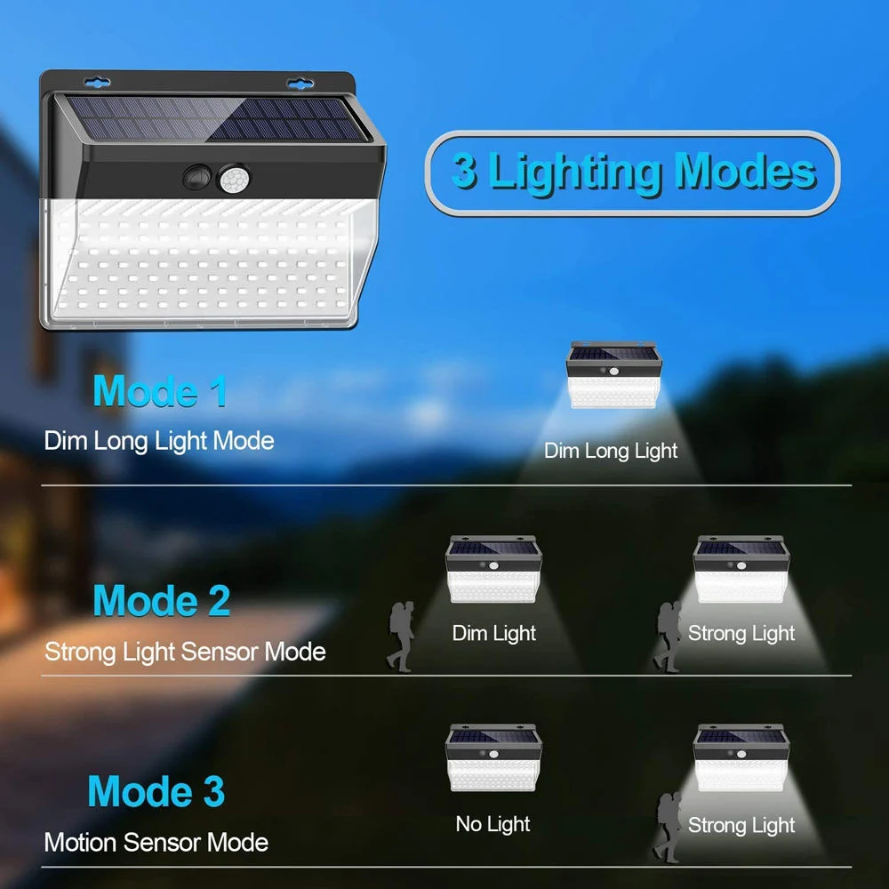 Inalámbrico de gran angular resistente al agua 206 Seguridad Sensor solar LED Lamparas de pared de luz LED de iluminación del jardín al aire libre