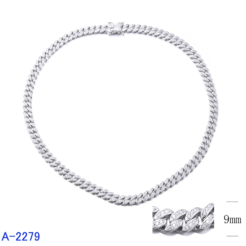 925 Sterling Prata Moda Jóias lancil Cable Link cúbico Zirconia Colar corrente para homens