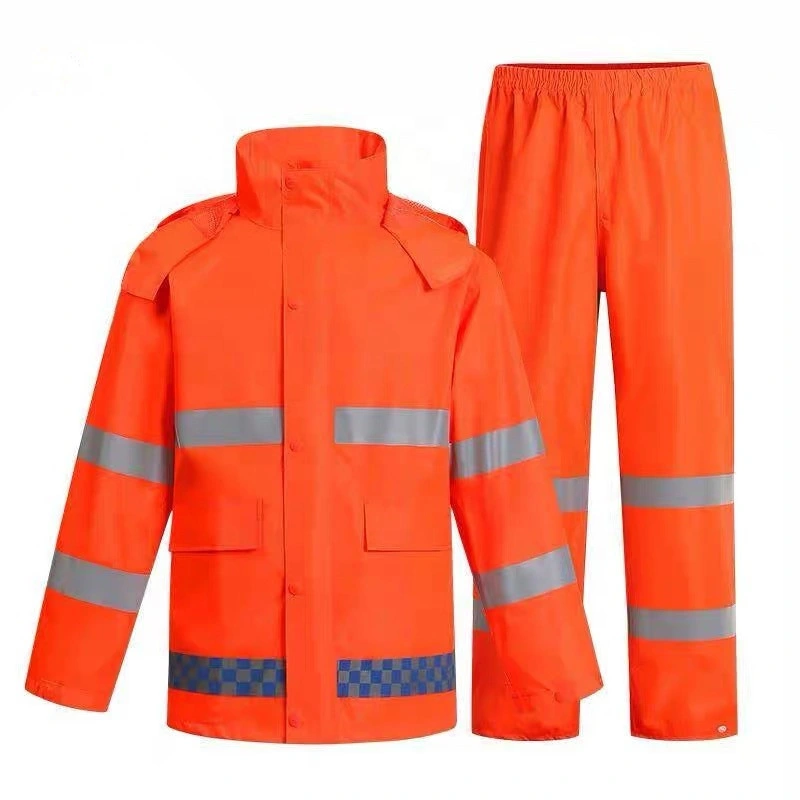 Waterproof Reflective Road Safety Jacket Raincoat Workwear Rainsuit Suit for Adults