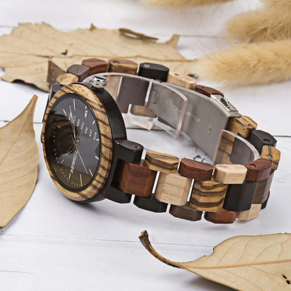 Fabricant de montres en bois artisanal de grande taille Mouvement à quartz Montre analogique pour couple