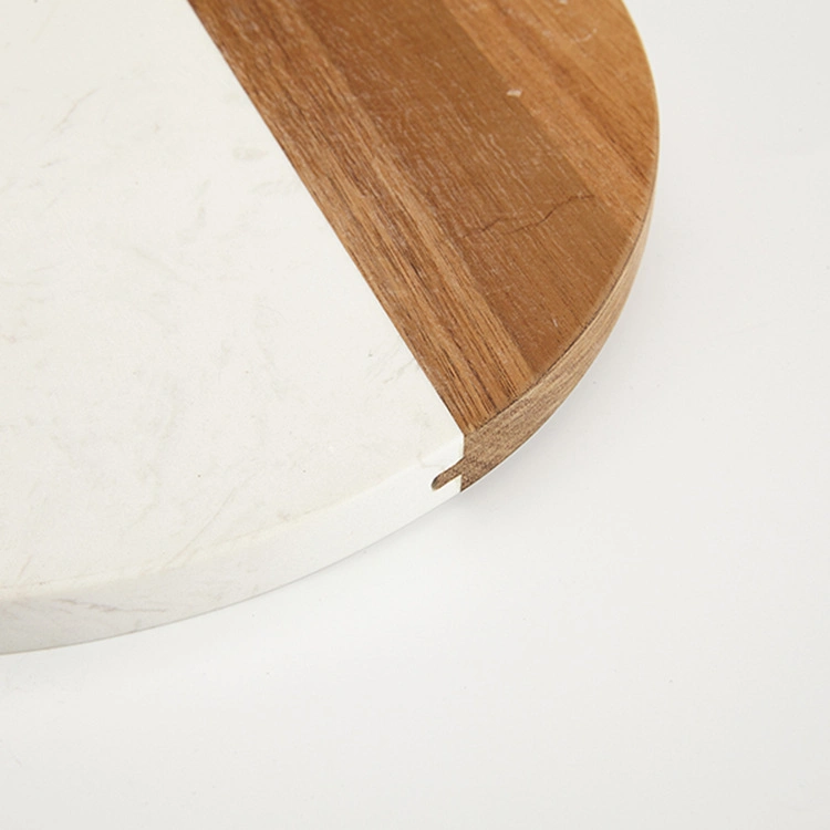 Aveco Stock Round Cheese Marble Cutting Board Acacia with Leather Buckle