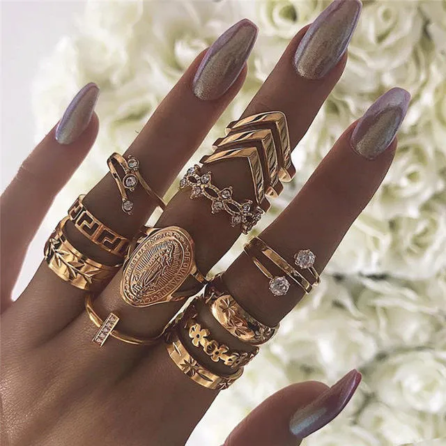 Fashion 13 PCS Set Ladies Rings Gold Finger Ring Set for Women Wholesale/Supplier