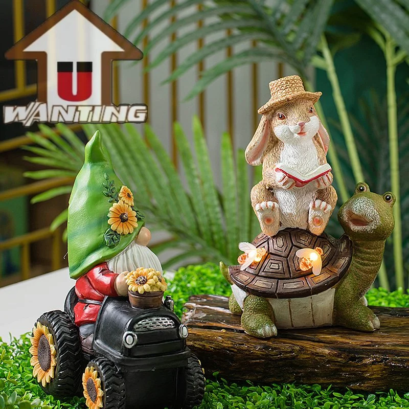 Rabbit Sits on The Turtle Functional Toys Gifts Garden Gnome Solar Lights