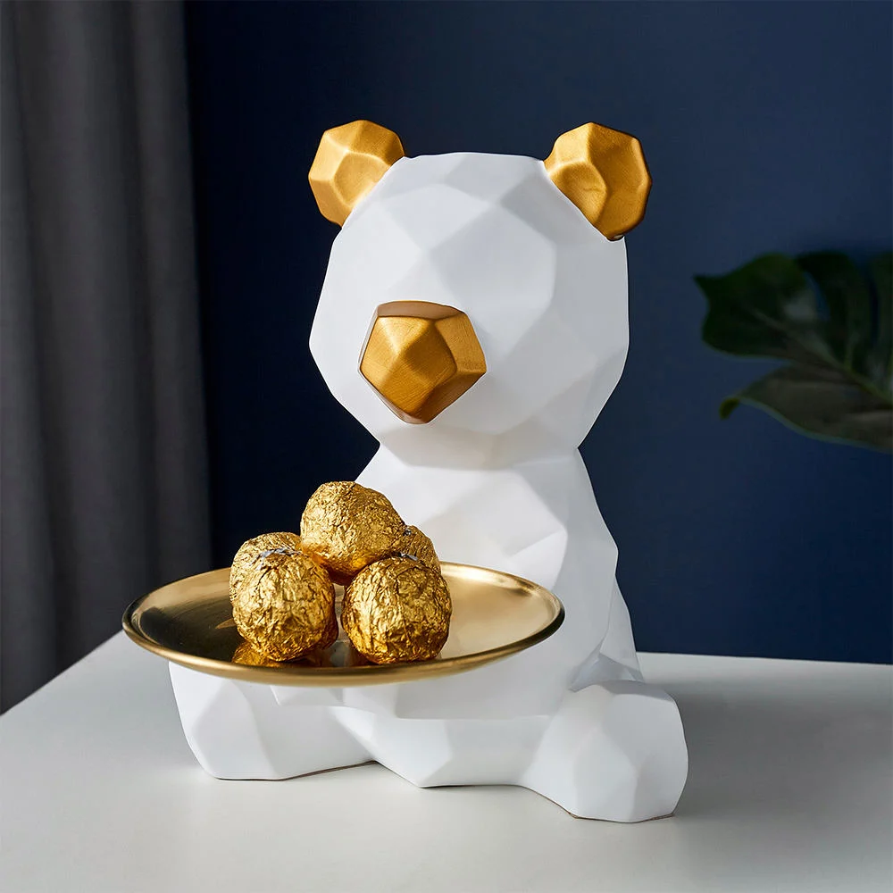 Modern Geometric Bear Tray Resin Animal Statue Nordic Home Desktop Decor Accessories