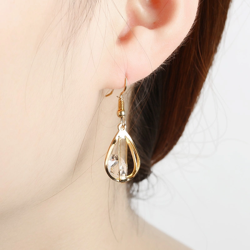 Fashion Jewelry for Women Hollow Lantern with Gold Zircon Metal Geometric Earrings