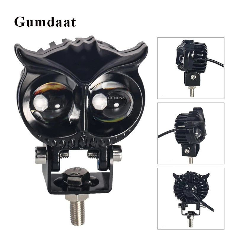 Motorcycle LED Headlight Spot /Fog Driving Light Lamp Dual Color White Owl Headlights for ATV