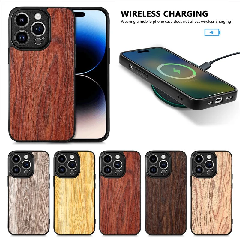 Suitable for iPhone 14 Fine Hole Wood Grain Phone Case