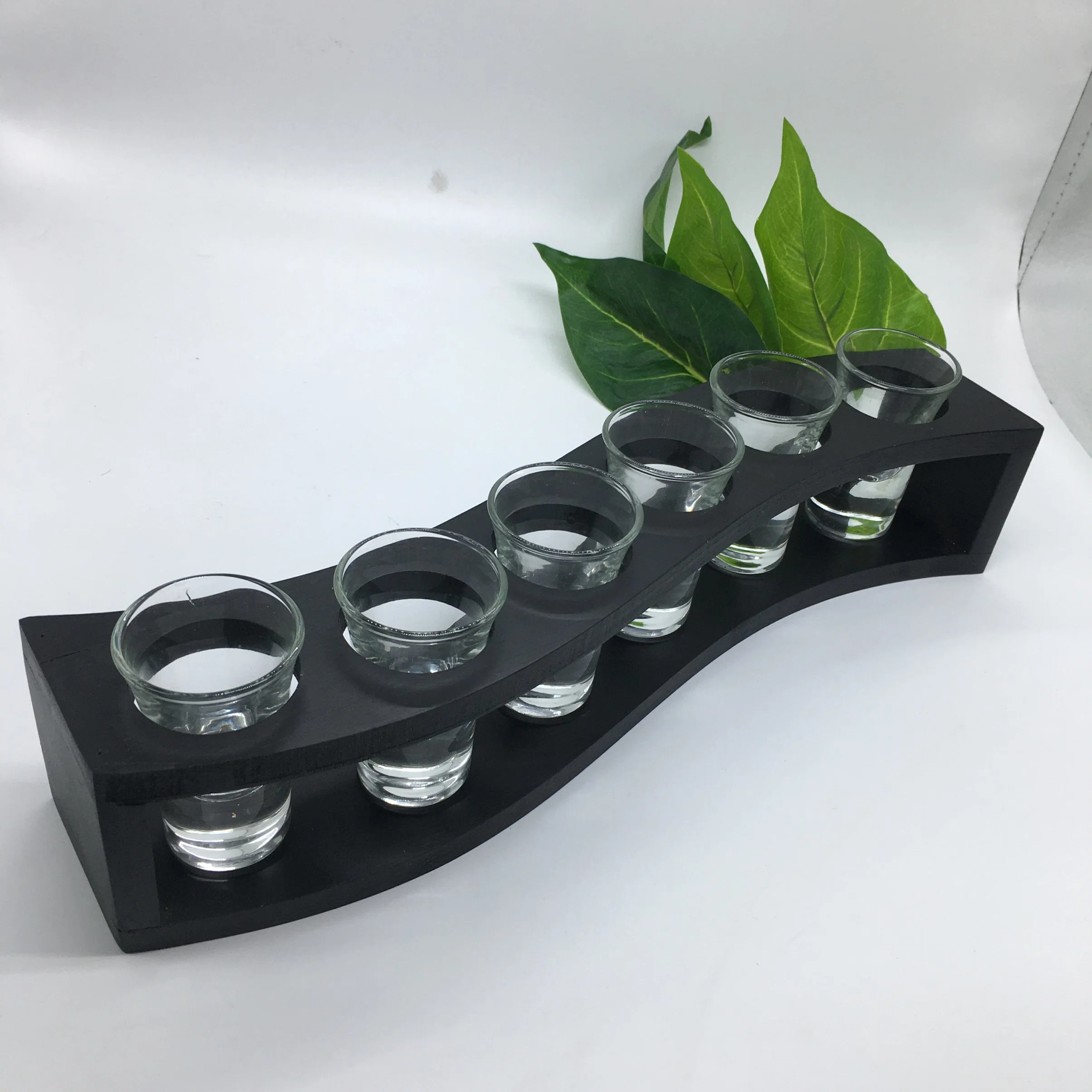 6 Tequila Vodka Shot de vidrio con soporte de madera de bambú