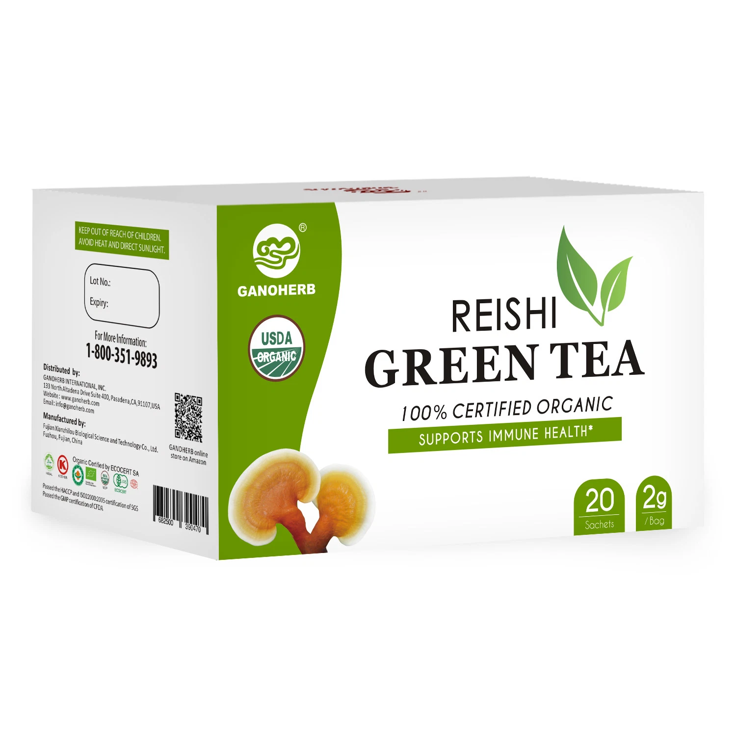 China Organic Green Tea Bags Matcha Instant Tea Powder Wholesale Chinese Herbal Reishi Mushroom Green Teas Bags Price