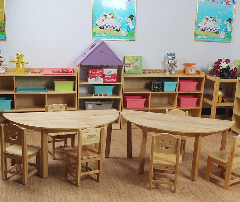 Kindergarten' s la mitad de la Mesa Redonda mesa de madera de caucho