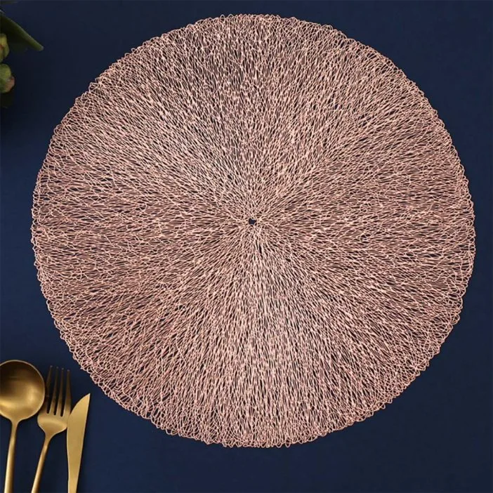 PVC Hollow Gold Sliver Lace Placemat for Hotel Banquet Party