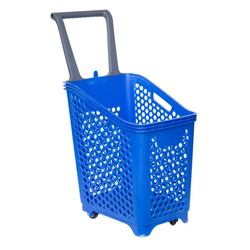 Special-Designed Supermarket Plastic Shopping Trolley Basket Rolling Basket Carts