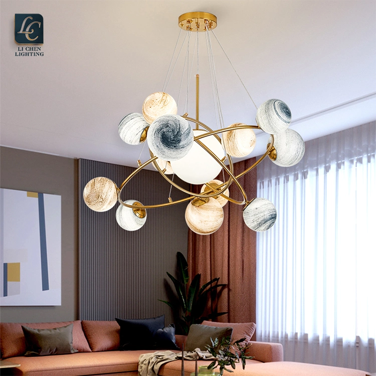 Planet Chandelier Iron Frame Glass Globe Modern Pendant Lamp