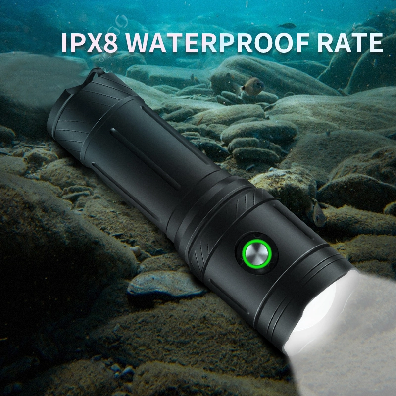 Helius 2000lm Xhp50 Underwater 50m Ipx8 Waterproof 18650 21700 Battery LED Torch Diving Flashlight