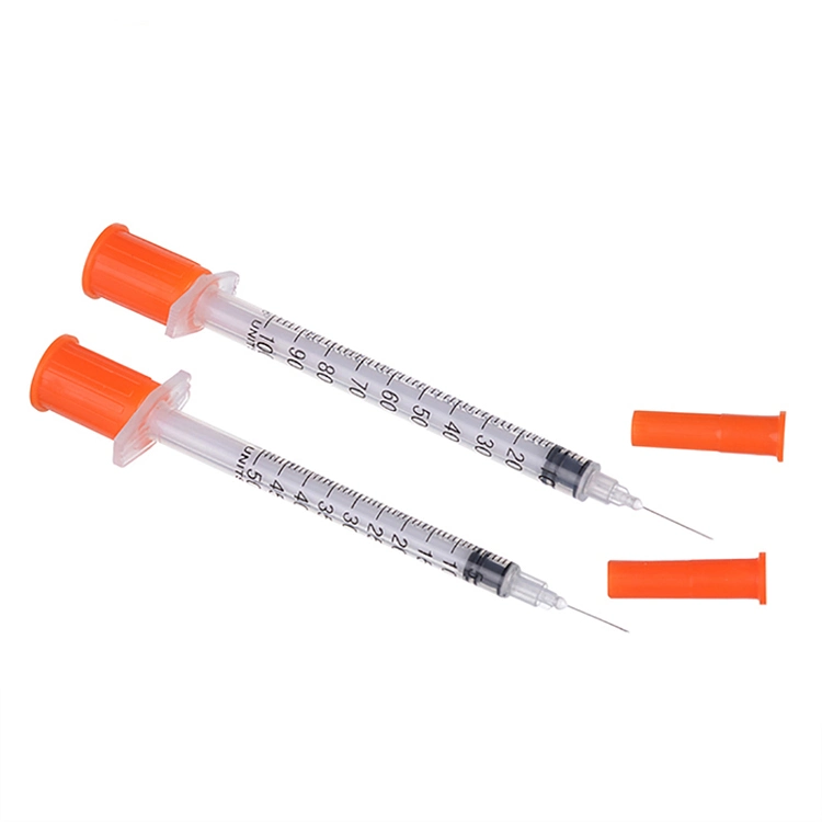 Seringue à insuline jetable Orange Cap 0,3 ml 0,5 ml 1 ml avec aiguille Seringue médicale à insuline