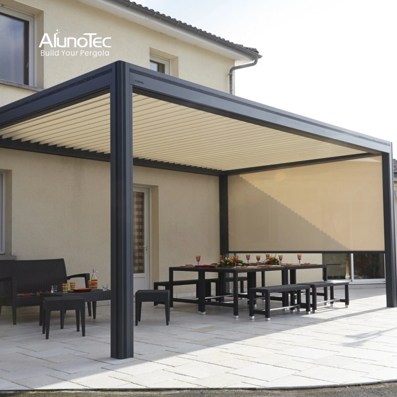 AlunoTec Basic Customization Außenfenster Abdeckung Garten wasserdicht motorisiert Vertikal Pergola Vorhang Roller Blind Outdoor Zip-Screen Jalousien Shades