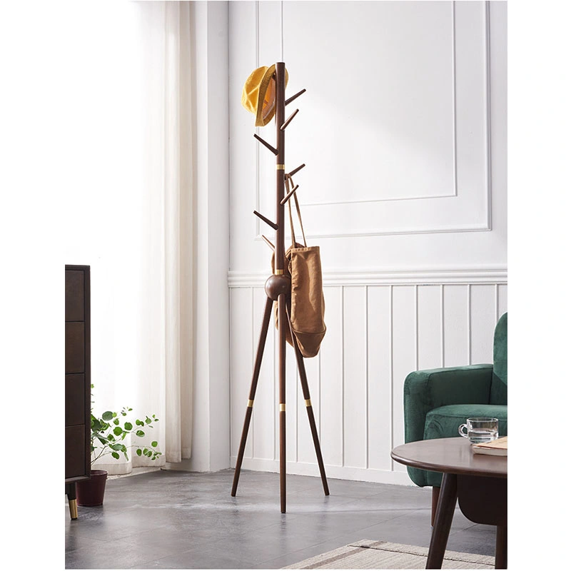 Combine Solid Wood and Brass Household Single-Pole Fortune Tree Simple Hanger