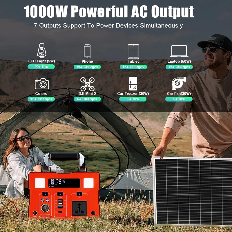 Solarthon Solar Power System with AC Output Power Generator Mobile Charger USB 500W/1000W Rechargeable Solar Portable Power Station for Home/ Outdoor/ Camping/E