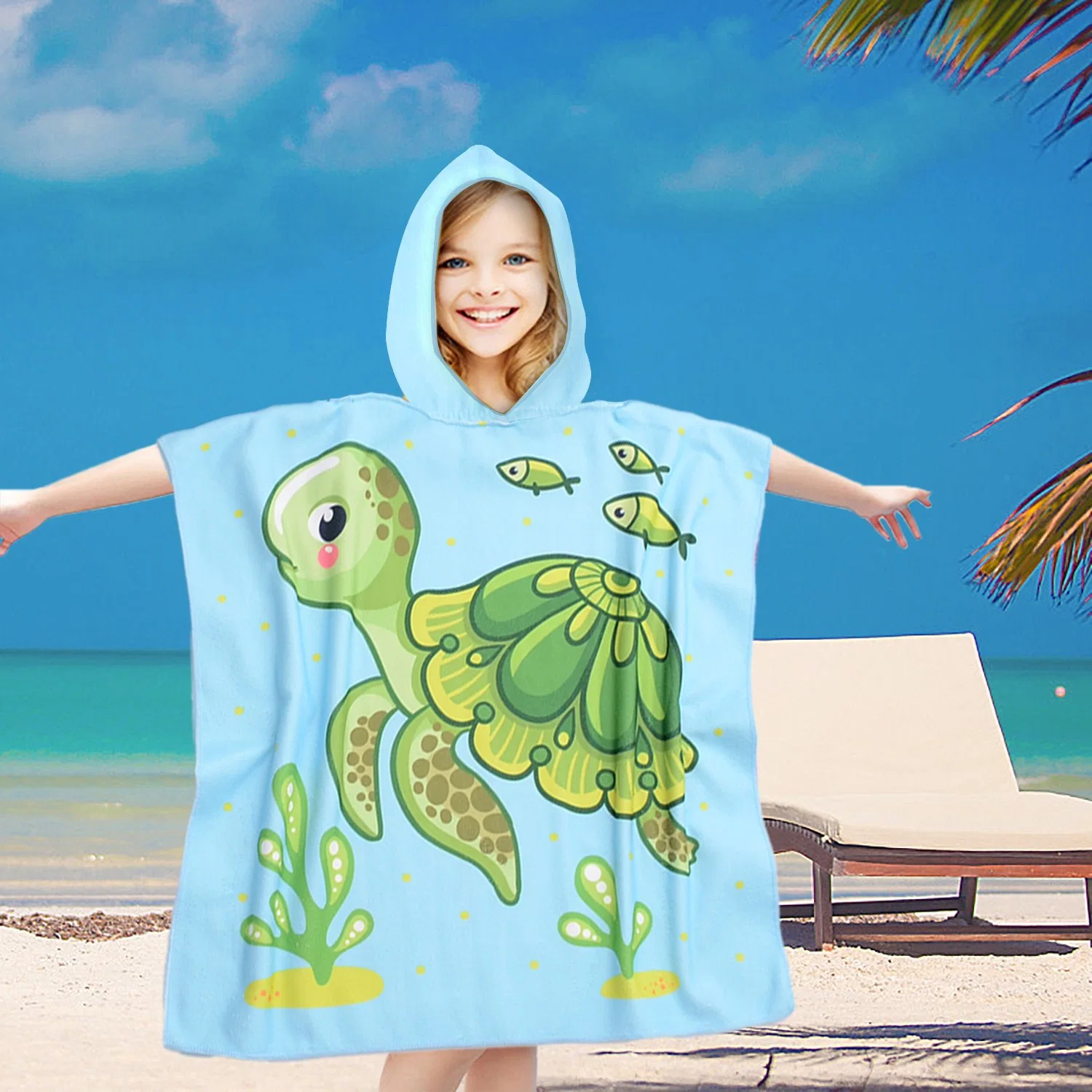 Los niños de microfibra de alta calidad de impresión de dibujos animados de toalla de playa Playa de los niños Poncho Poncho con Capucha de diseño personalizado de toalla Toalla de playa