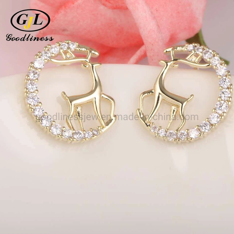 Wholesale/Supplier Christmas Deer Shape Zircon Earring Sweet Lovely Deer Earring Jewelry