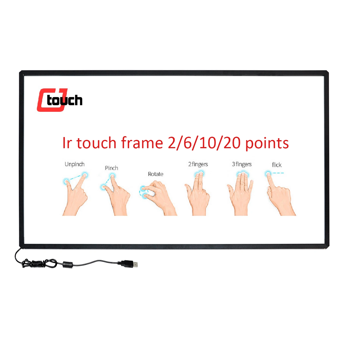 Cjtouch 82pulgadas IR tocar el bastidor Smart TV de pantalla LCD USB RS232 o 3m Elo Compatlible Panel Táctil Aio máquina expendedora de publicidad de la pantalla táctil de infrarrojos