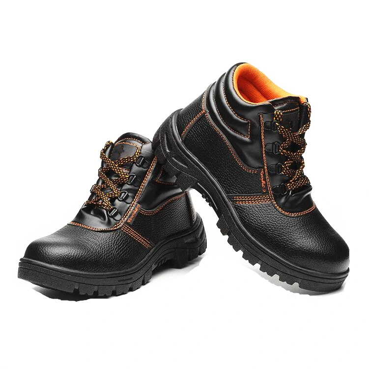 Mens Black High Heel Work Rubber Labor Leather Safety Boots Shoes