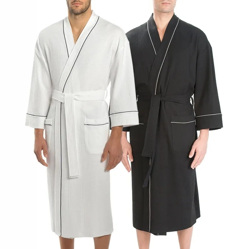 Men's Nightgown Fleece Robe Sleepwear 100% Cotton Hotel Bathrobe for Home Wear