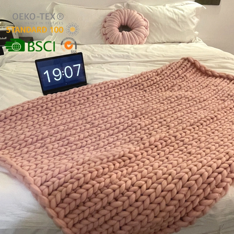 Handmade Crochet Chunky Weighted Knit Merino Wool Blanket Chenille Bed Sofa Throw Blankets