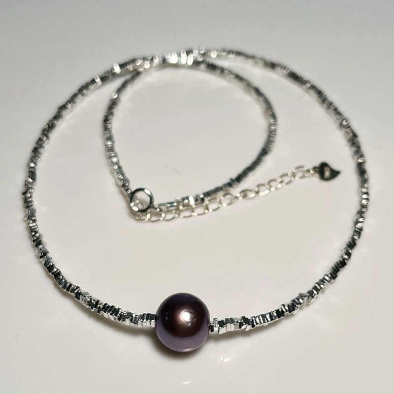 Collar de Plata roto de ráfaga de 10-11mm de agua dulce, violeta, collar de perlas pequeñas joyas de la cadena de la Clavícula (CF-PN-017)