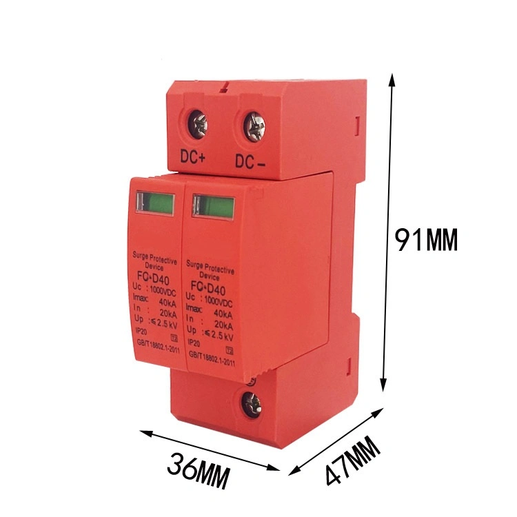 2p DC Lightning Protection 40ka Photovoltaics Surge Protector 1000V DC SPD