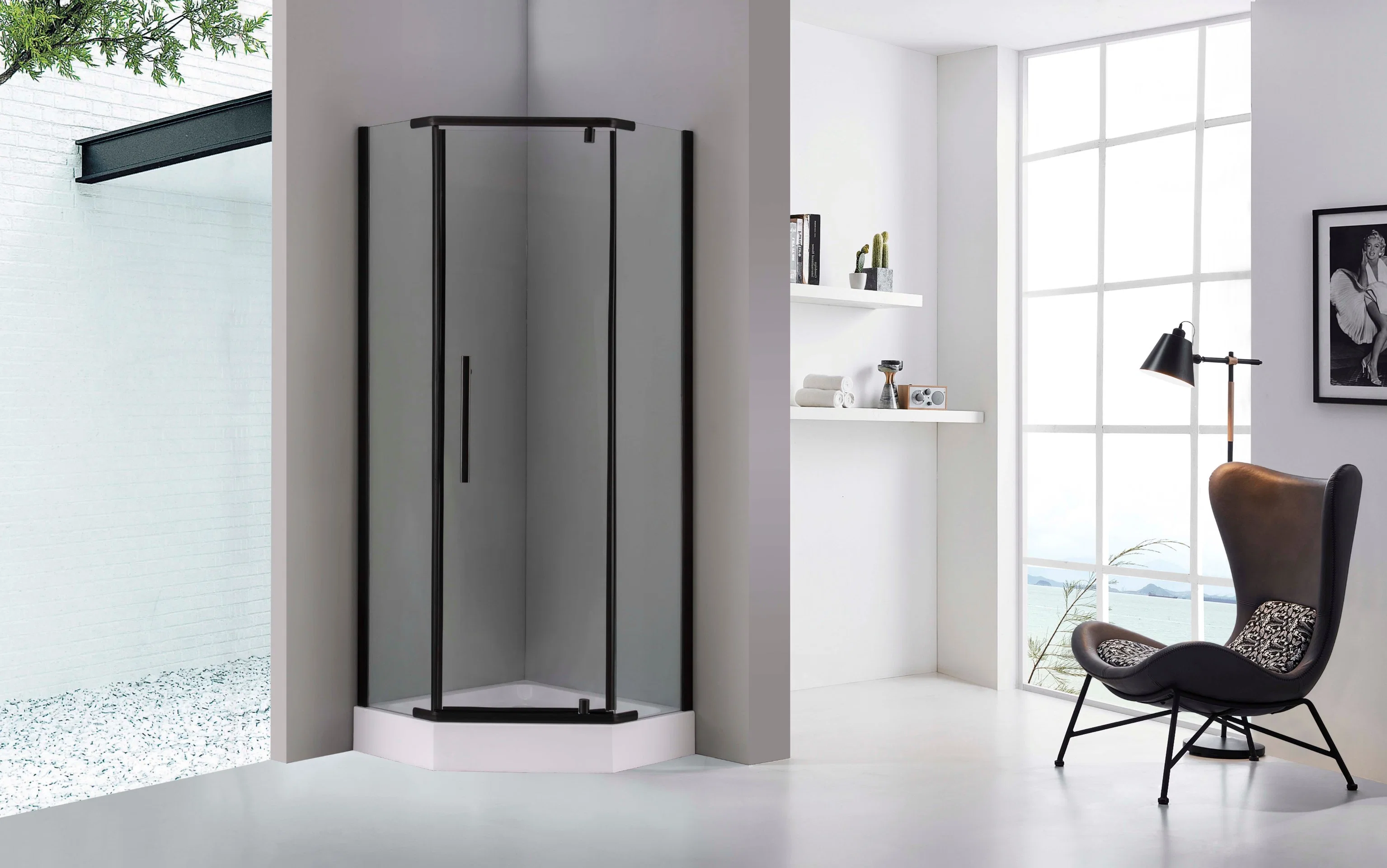 Black Pivot Simple Bathroom Shower Room Tempered Transperant Glass