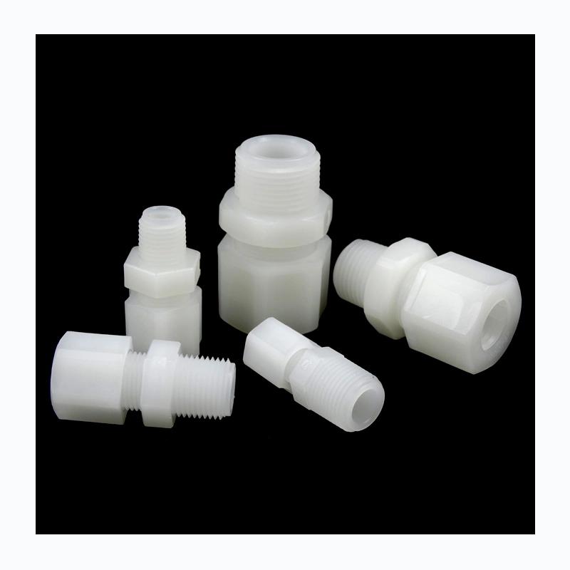 PVDF Tube Fitting Adaptor Male Straight China Factory PVDF Double Ferrules Compression Male Connectors Plastic Joint