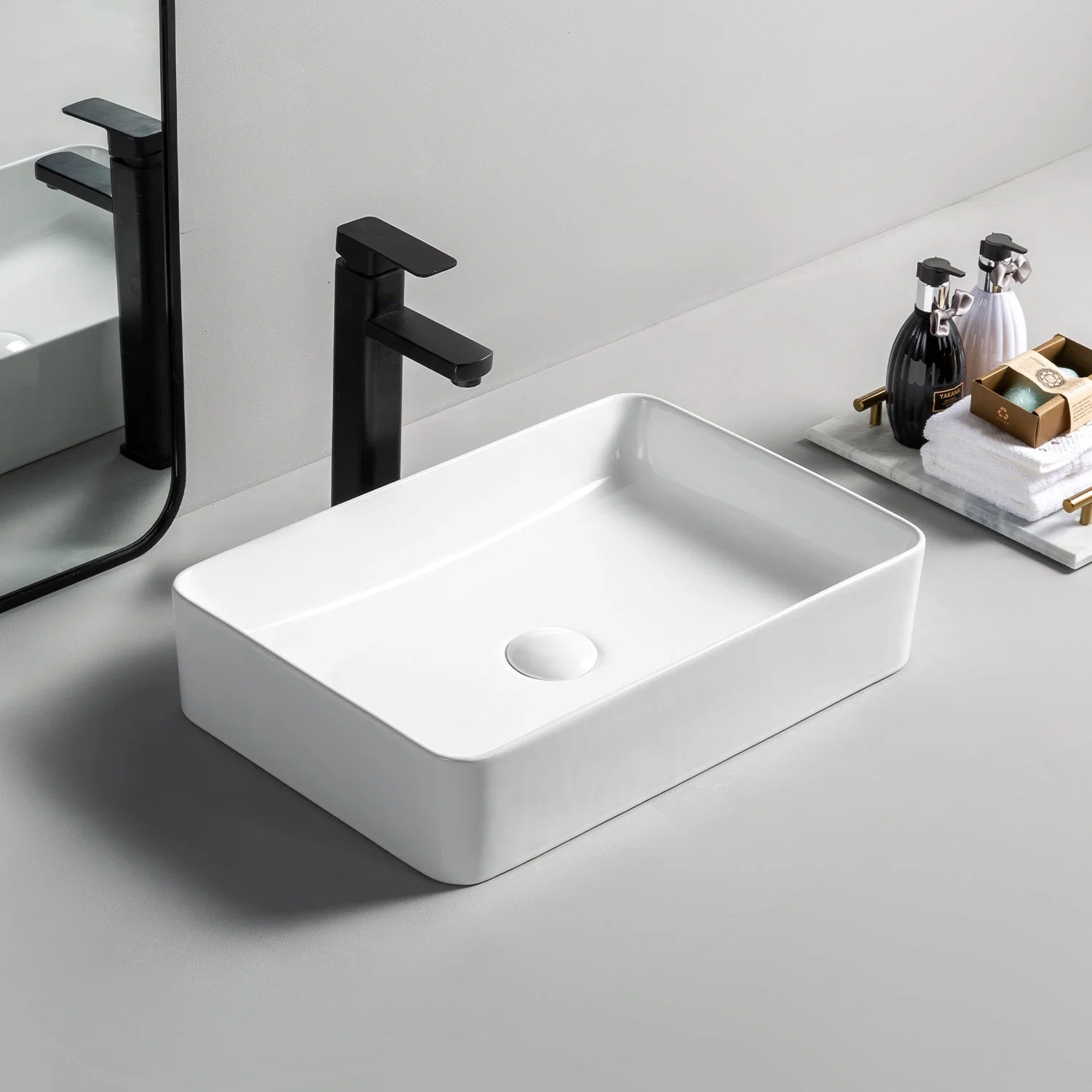 Modern Ceramic Bathroom Sink Sanitary Ware Rectangle Counter Top Wash Basin