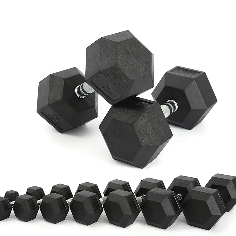 Ensemble d'haltères hexagonaux en fer personnalisables pour articles de sport, équipement de fitness de salle de sport commercial, haltère hexagonal en caoutchouc noir