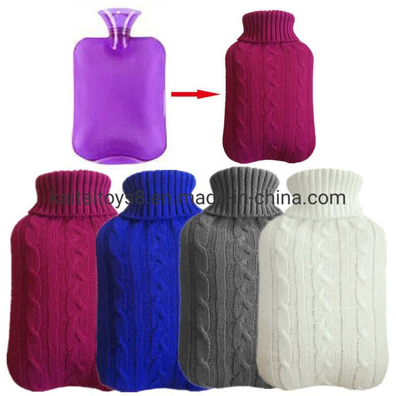 500ml 1000ml 2000ml 2L'eau chaude de caoutchouc naturel Bouteille Sac avec couvercle de tricot couleur unie