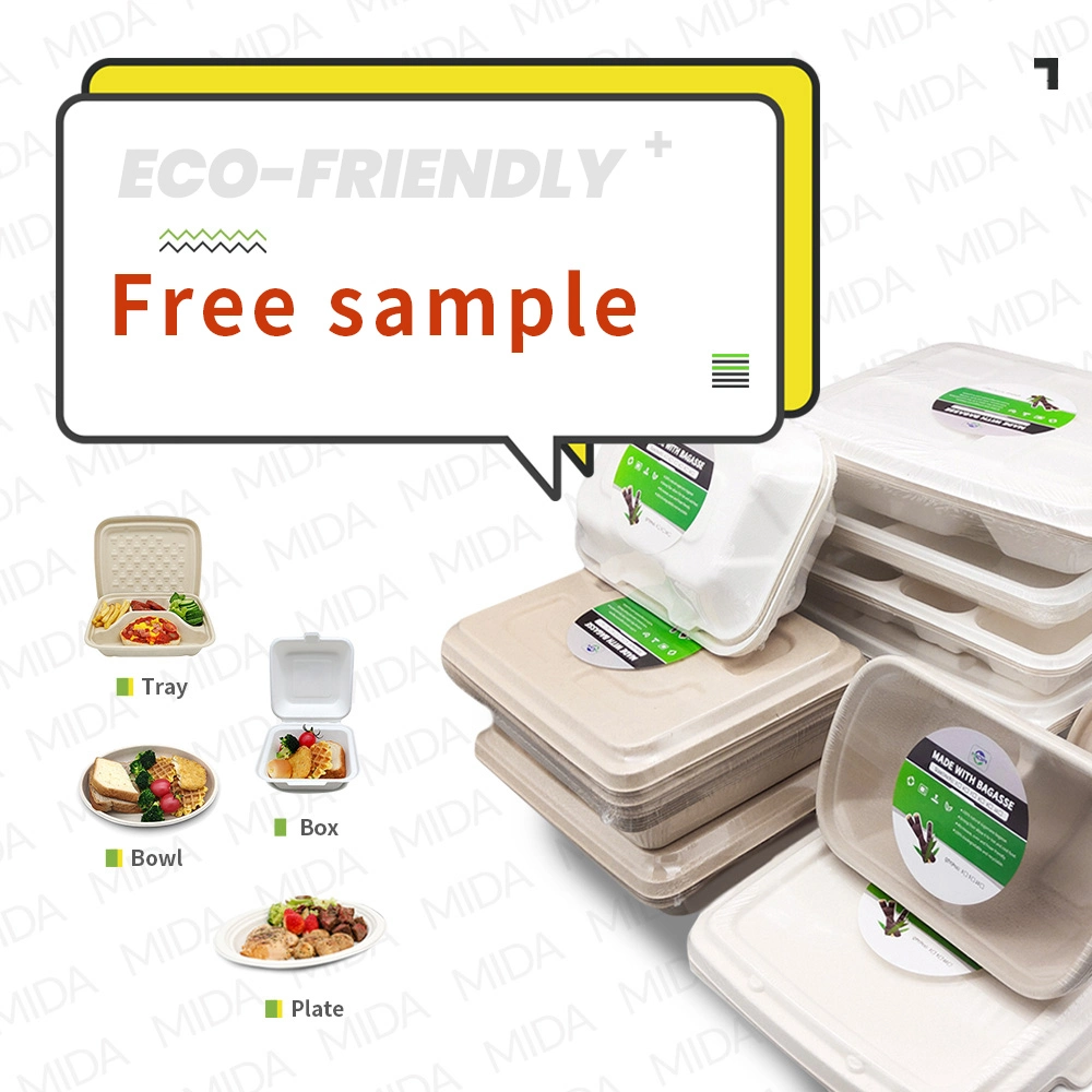 Disposable Paper Box Biodegradable Sugarcane Bagasse Clamshell Tableware Burger Lunch Box