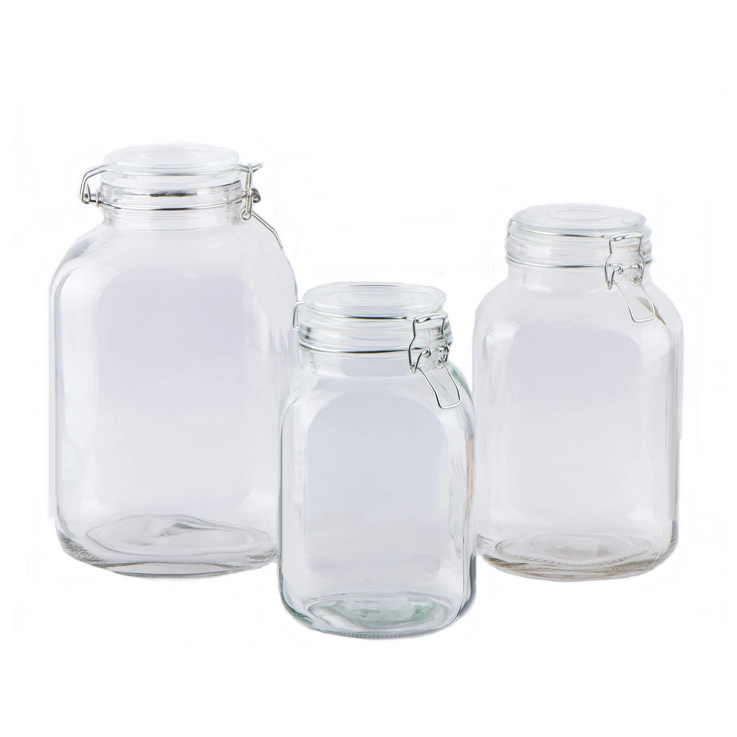 2L 3L 5L Square Big Capacity Glass Storage Jar/Glass Canister/Glass Food Jar/Glass Cookie Jar with Metal Clip Lid