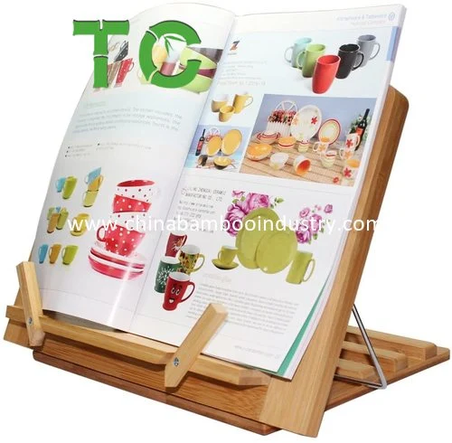 Barato preço Bambu ajustável suporte de livros de mesa dobrável Cookbook Stand iPad titular