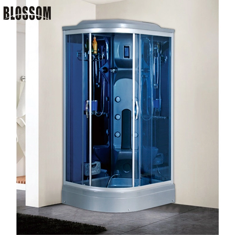 Marco gris ducha de vapor de cristal azul Receptáculo de ducha cuarto de baño