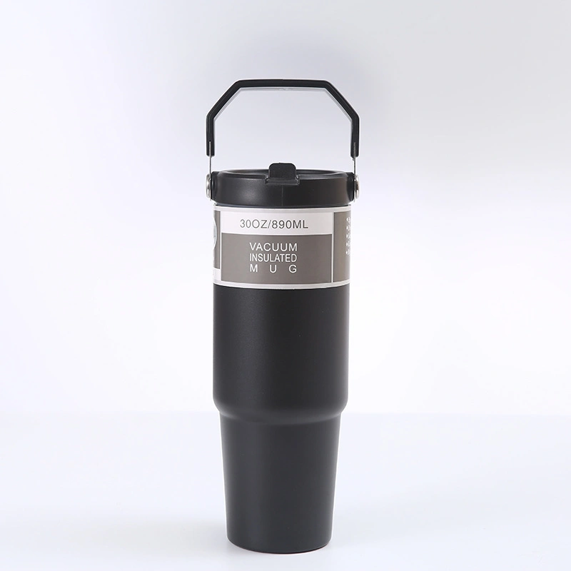 Umweltfreundliche Wasserflasche Big Mund Tragbare Sport-Vakuum-Cup Isolierte BPA-freie Thermoskanne mit Griff