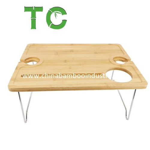 Hotselling Portable Bamboo Wine and Snack Picnic Table with Bottle and Wine Glasses Holder Snack and Cheese Holder Tray Foldable Bamboo Snack Table