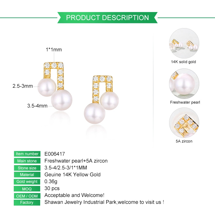 Wholesale/Supplier New Style 14K 18K Real Gold Freshwater Pearl CZ Earring Jewelry