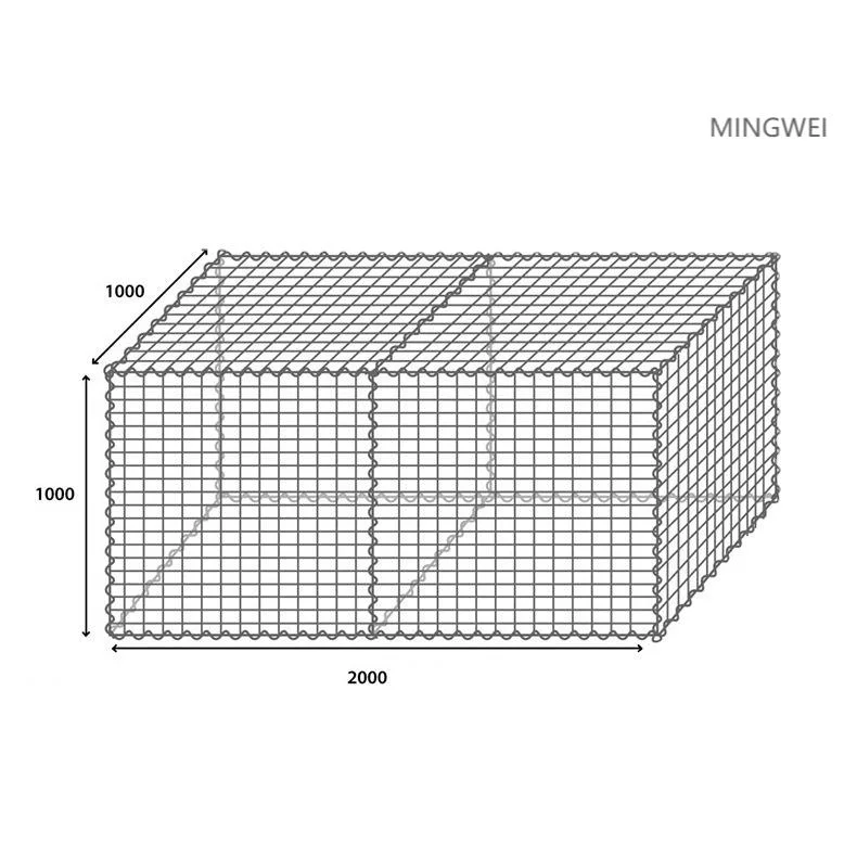 Mingwei 80X120 mm Hexagonal Gabions Factory 2.0mm Wire Thickness PE Gabion Net China 4.0*1.0*0.5m Galvanized Hexagonal Gabion Box