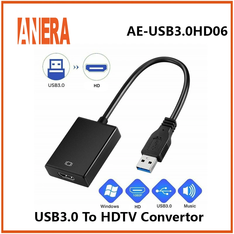 Anera Convertisseur USB 3.0 Mâle vers HDMI Femelle Adaptateur Vidéo Câble Graphique 1080P pour PC Portable