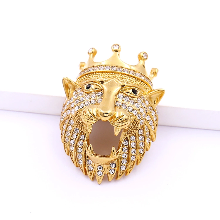 2022 Wholesale/Supplier New Punk Stainless Steel Jewelry Pendant Fashion Plated Gold Crown Lion Head Iced out CZ Zircon Pendant for Men