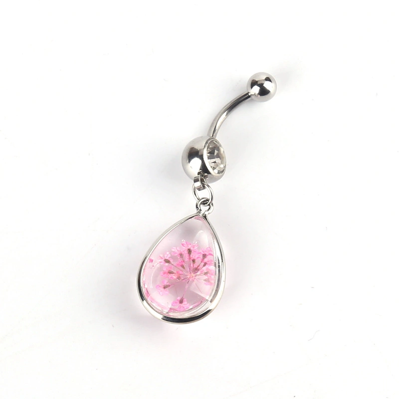 Glass Drops of Water Flower Stainless Steel Belly Button Rings