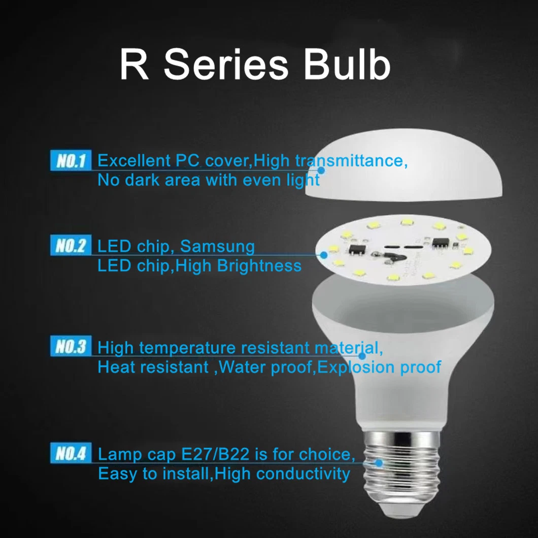 Iluminação interior preço competitivo de alta qualidade R63 8W/R80 12W/R90 18W Driver IC constante ou Dob Série R LED Lâmpada Lâmpada feitos de plástico e alumínio PC