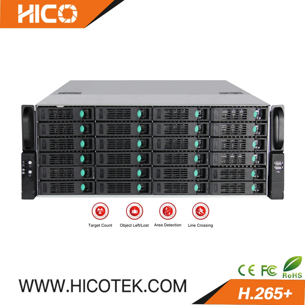 24 HDD SATA 192tb Capacity Storage H. 265 Ultra HD 128CH 4K 8MP Professional IP Camera NVR Smart Ivr Network Video Recoder System with Hicotek Cms APP Software